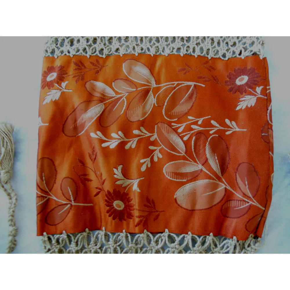 Vtg Art Deco Orange Taffeta Crochet Evening Bag Drawstring Fringed Novelty Purse - Picture 3 of 7